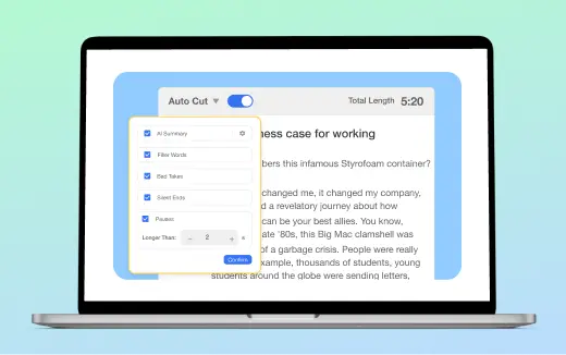 Auto Cut feature in Visla for fast trimming and editing of videos.